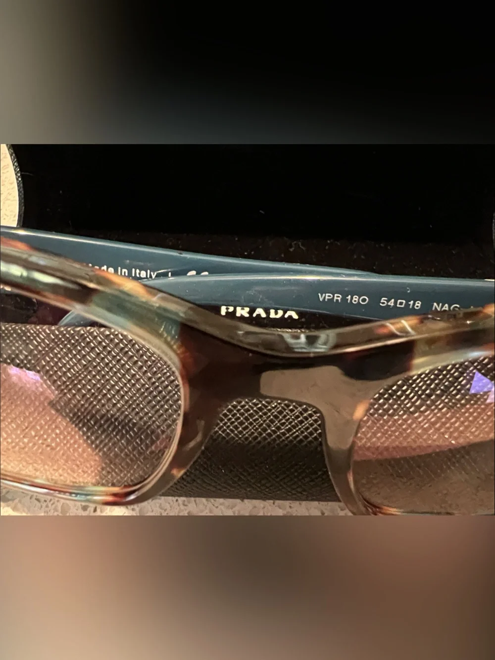 Prada Women’s Modified Cateye Tortoiseshell Front with Blue Temples Eyeglasses